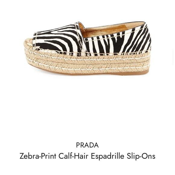 Prada Zebra Print Calf Hair Espadrilles Slip On Platform Open Toe Shoes 39 9 - Picture 5 of 16
